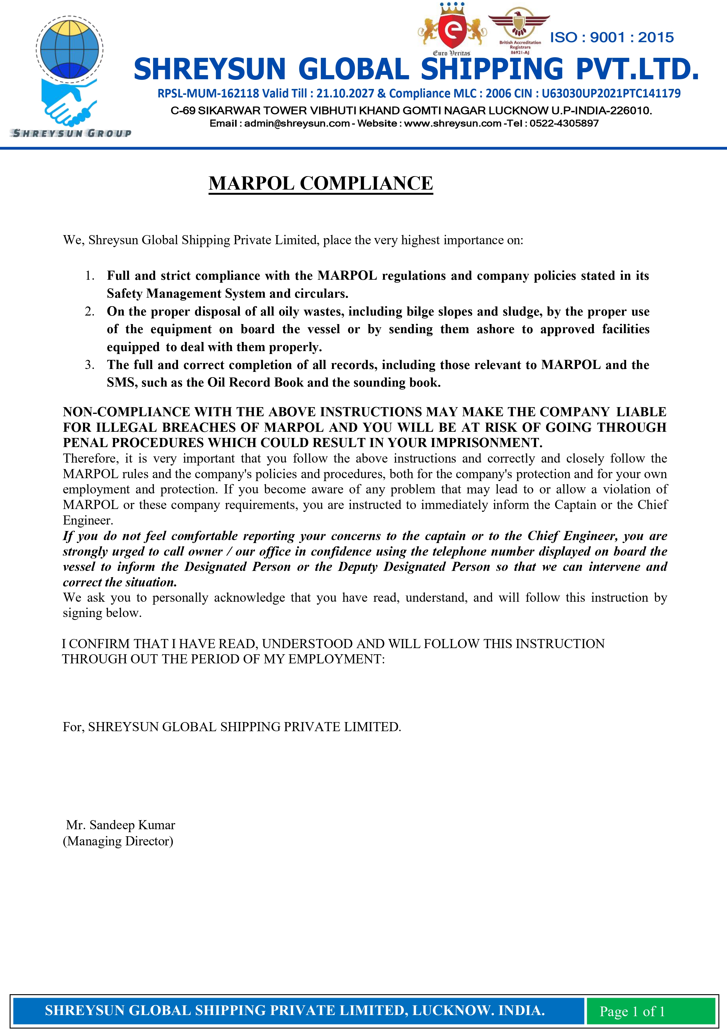 SGM Marpol Policy